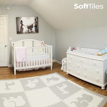 Load image into Gallery viewer, SoftTiles Safari Animals Kids Foam Play Mat (6.5 x 6.5 feet) Light Gray, White