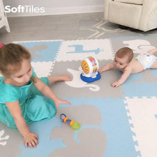 Load image into Gallery viewer, SoftTiles Safari Animals Kids Foam Play Mat (6.5 x 6.5 feet) Light Blue, Light Gray, White
