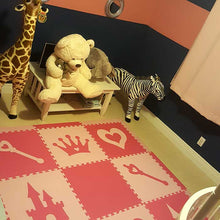 Load image into Gallery viewer, SoftTiles Princess Theme Kids Foam Play Mat (6.5 x 6.5 feet) Pink and Light Pink