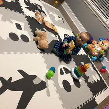 Load image into Gallery viewer, SoftTiles Transportation Kids Foam Play Mat (6.5 x 6.5 feet) Gray, White, Light Gray