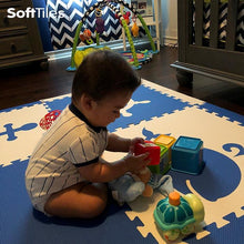 Load image into Gallery viewer, SoftTiles Nautical Children's Foam Play Mat (6.5 x 6.5 feet) Blue and White