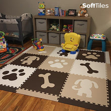 Load image into Gallery viewer, SoftTiles Puppy Dog Children's Foam Play Mat (6.5 x 6.5 feet) Brown, White, Tan
