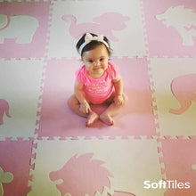 Load image into Gallery viewer, SoftTiles Safari Animals Kids Foam Play Mat (6.5 x 6.5 feet) Light Pink, White