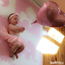 Load image into Gallery viewer, SoftTiles Safari Animals Kids Foam Play Mat (6.5 x 6.5 feet) Light Pink, White