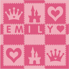 Load image into Gallery viewer, Easy Personalize- SoftTiles Princess Play Mat in Light Pink &amp; Dark Pink- 6 Letter Name 6.5' x 6.5'
