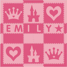 Load image into Gallery viewer, Easy Personalize- SoftTiles Princess Play Mat in Light Pink &amp; Dark Pink- 6 Letter Name 6.5' x 6.5'
