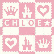 Load image into Gallery viewer, Easy Personalize- SoftTiles Princess Play Mat in Light Pink and White- 6 Letter Name- 6.5' x 6.5'
