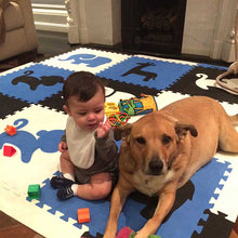 Load image into Gallery viewer, SoftTiles Safari Animals Kids Foam Play Mat (6.5 x 6.5 feet) Blue, Black, White
