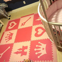 Load image into Gallery viewer, SoftTiles Princess Theme Kids Foam Play Mat (6.5 x 6.5 feet) Pink and Light Pink
