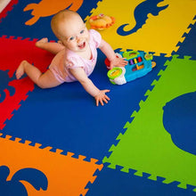 Load image into Gallery viewer, SoftTiles Sea Animals Kids Foam Play Mat (6.5 x 6.5 feet) Blue, Red, Orange, Yellow, and Lime
