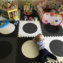 Load image into Gallery viewer, SoftTiles Circles Children's Foam Play Mat (6.5 x 6.5 feet) Black, Gray, White
