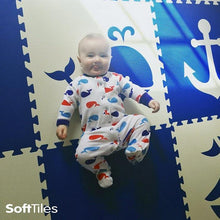 Load image into Gallery viewer, SoftTiles Nautical Children's Foam Play Mat (6.5 x 6.5 feet) Blue and White
