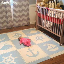 Load image into Gallery viewer, SoftTiles Nautical Children's Foam Play Mat (6.5 x 6.5 feet) Light Blue, White
