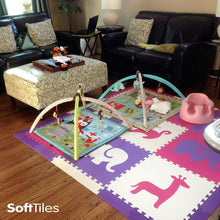 Load image into Gallery viewer, SoftTiles Safari Animals Kids Foam Play Mat (6.5 x 6.5 feet) Purple, Pink, White
