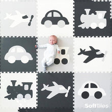 Load image into Gallery viewer, SoftTiles Transportation Kids Foam Play Mat (6.5 x 6.5 feet) Gray, White, Light Gray
