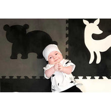 Load image into Gallery viewer, SoftTiles Woodland Animals Kids Foam Play Mat (6.5 x 6.5 feet) Black, Dark Gray, White
